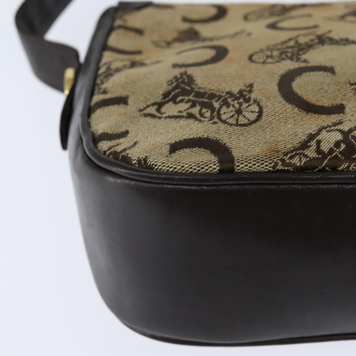 CELINE C Sulky Shoulder Bag Canvas Beige Gold Auth 149188