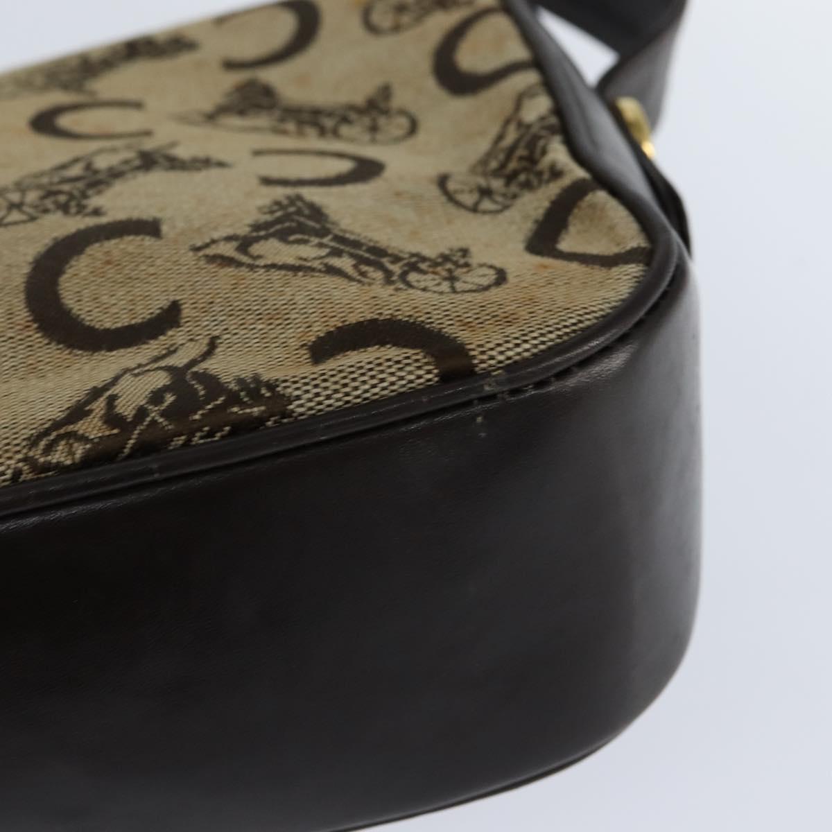 CELINE C Sulky Shoulder Bag Canvas Beige Gold Auth 149188