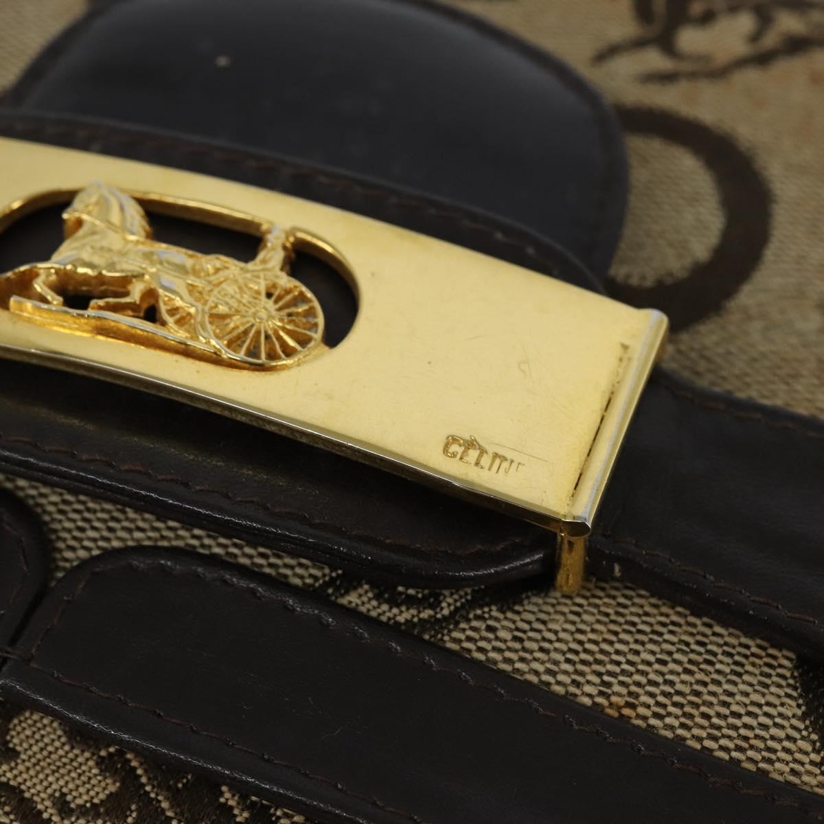 CELINE C Sulky Shoulder Bag Canvas Beige Gold Auth 149188