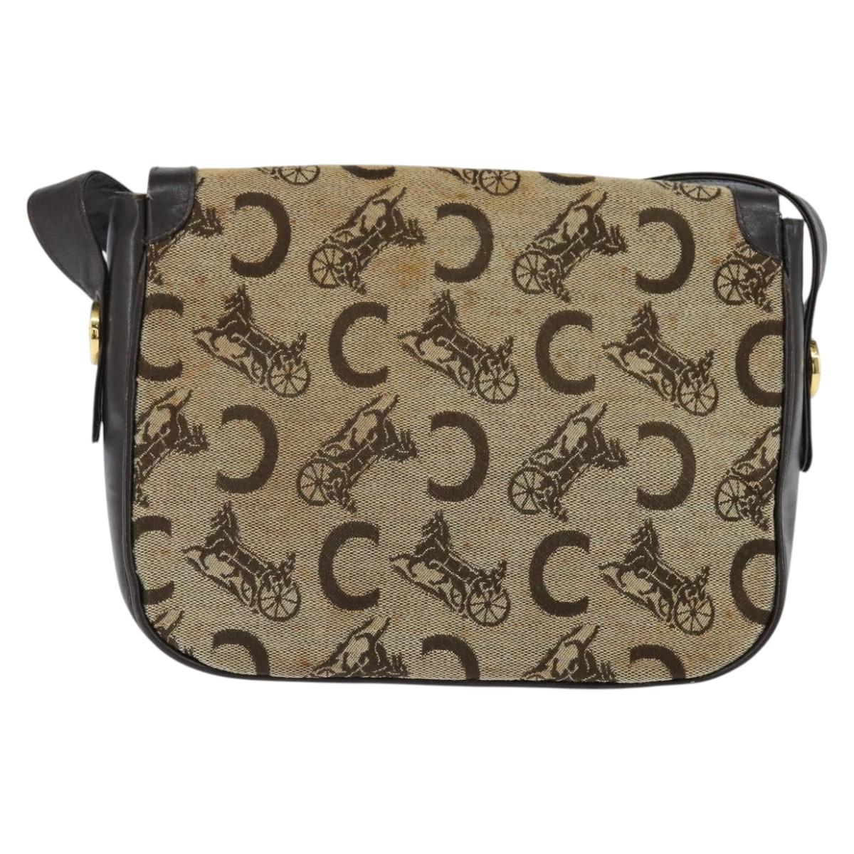 CELINE C Sulky Shoulder Bag Canvas Beige Gold Auth 149188