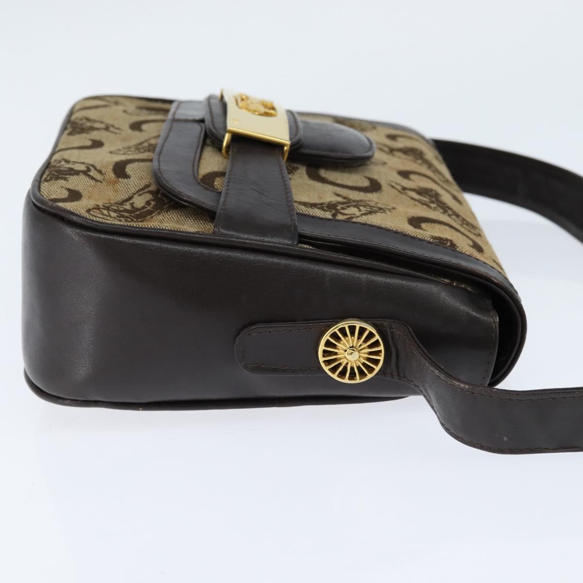 CELINE C Sulky Shoulder Bag Canvas Beige Gold Auth 149188