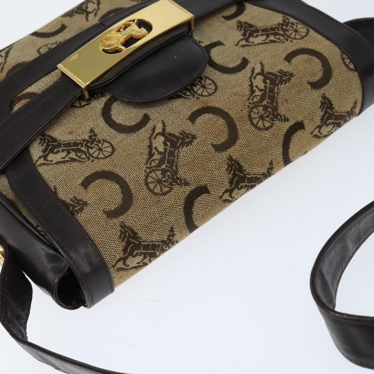 CELINE C Sulky Shoulder Bag Canvas Beige Gold Auth 149188