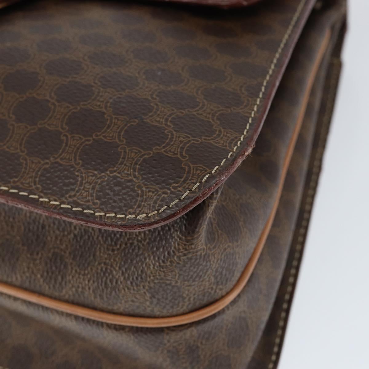 CELINE Circle Macadam Canvas Hand Bag PVC Leather Brown Gold Auth 149189