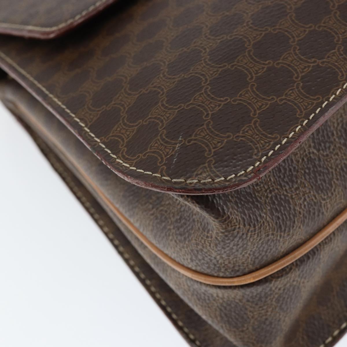 CELINE Circle Macadam Canvas Hand Bag PVC Leather Brown Gold Auth 149189