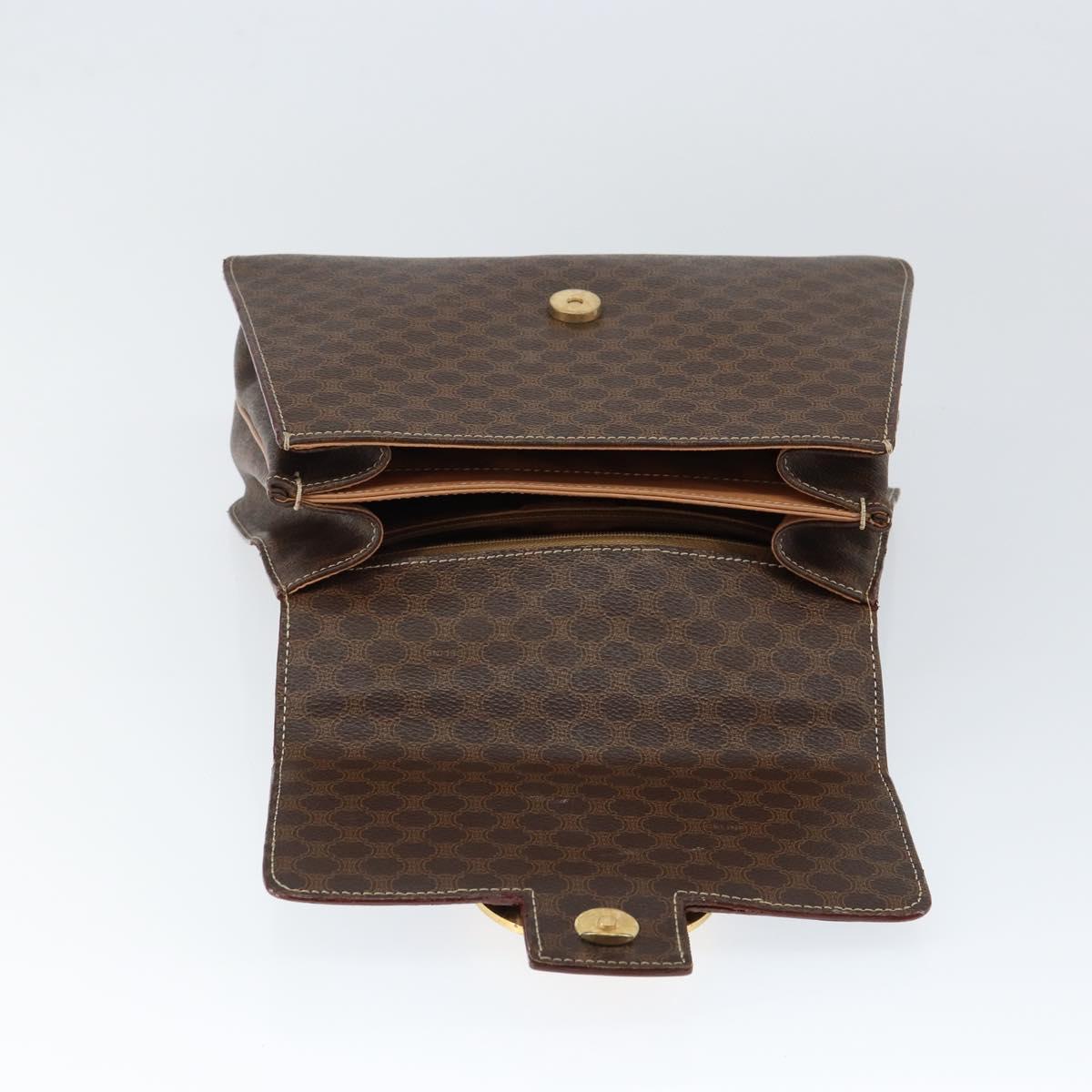 CELINE Circle Macadam Canvas Hand Bag PVC Leather Brown Gold Auth 149189