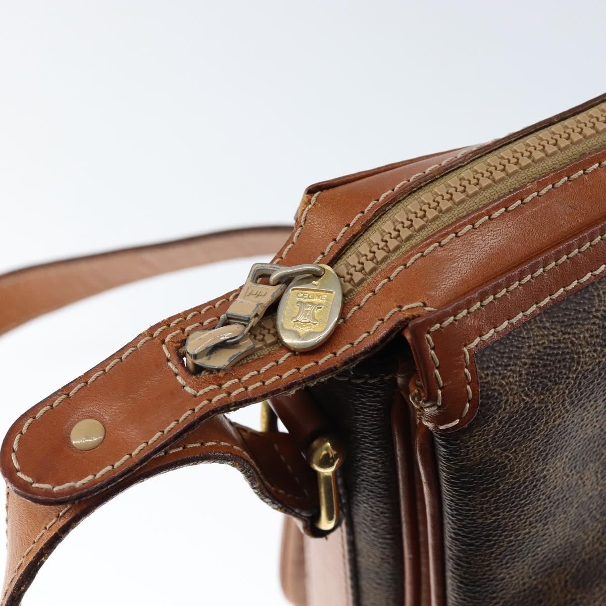 CELINE Macadam Canvas Shoulder Bag PVC Leather Brown Gold Auth 149190