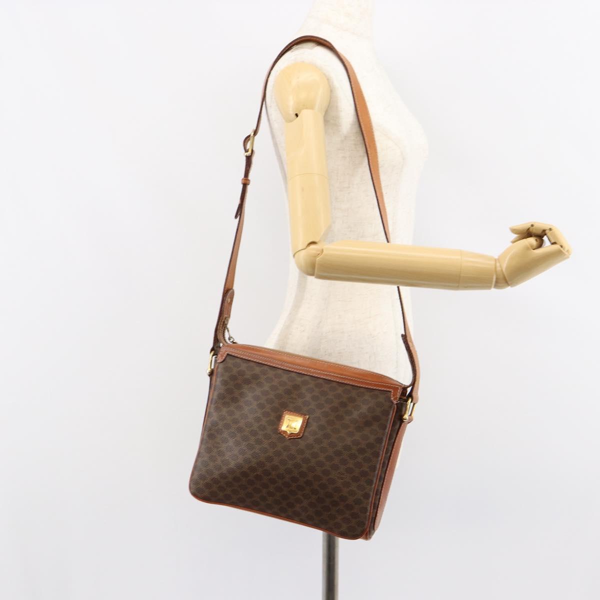 CELINE Macadam Canvas Shoulder Bag PVC Leather Brown Gold Auth 149190