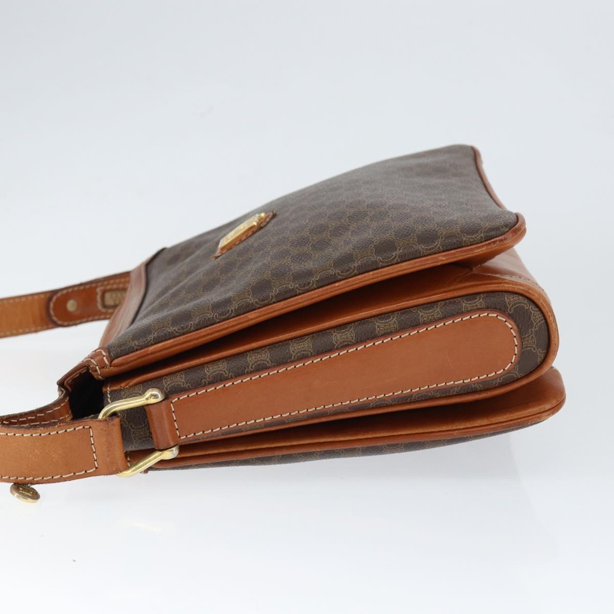 CELINE Macadam Canvas Shoulder Bag PVC Leather Brown Gold Auth 149190