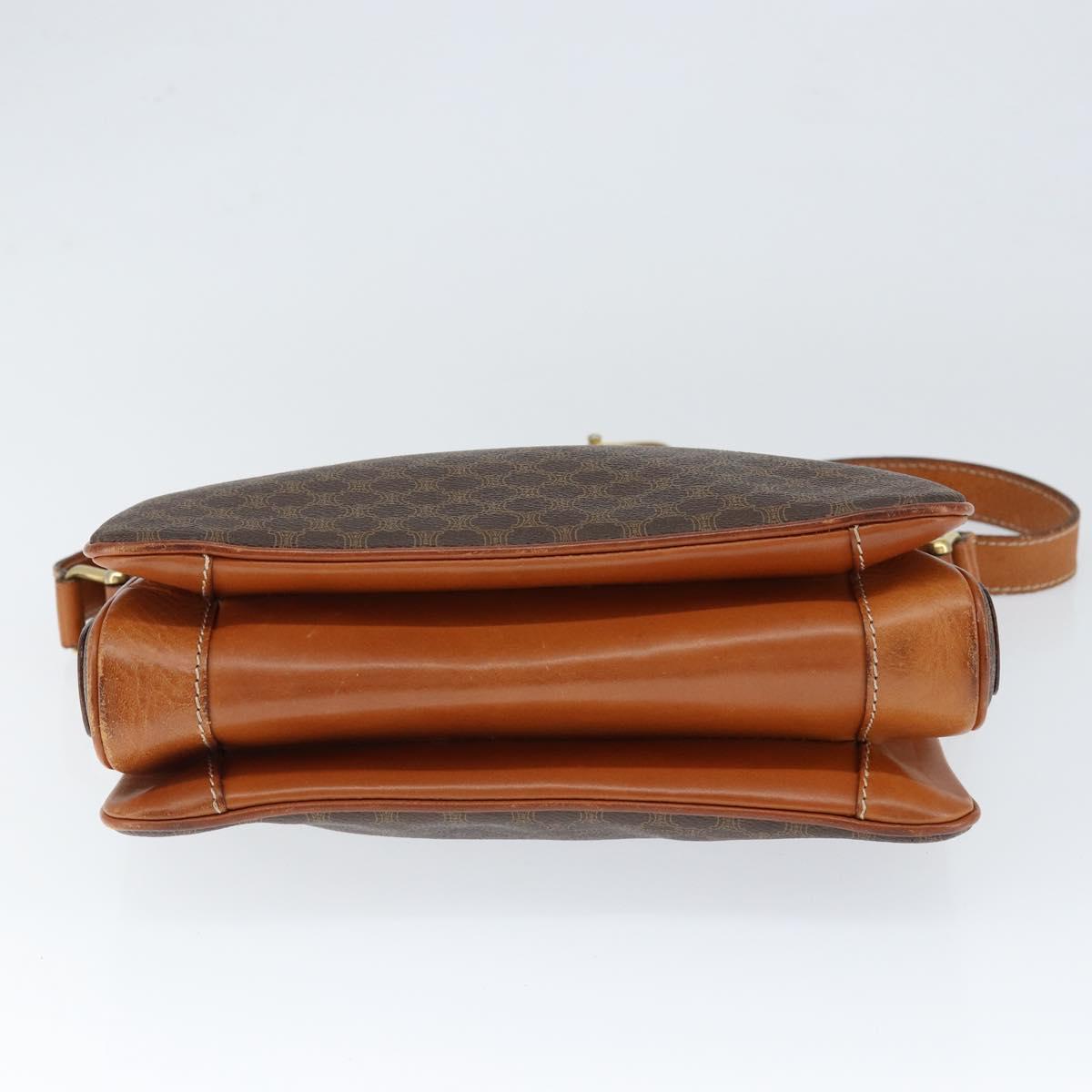 CELINE Macadam Canvas Shoulder Bag PVC Leather Brown Gold Auth 149190