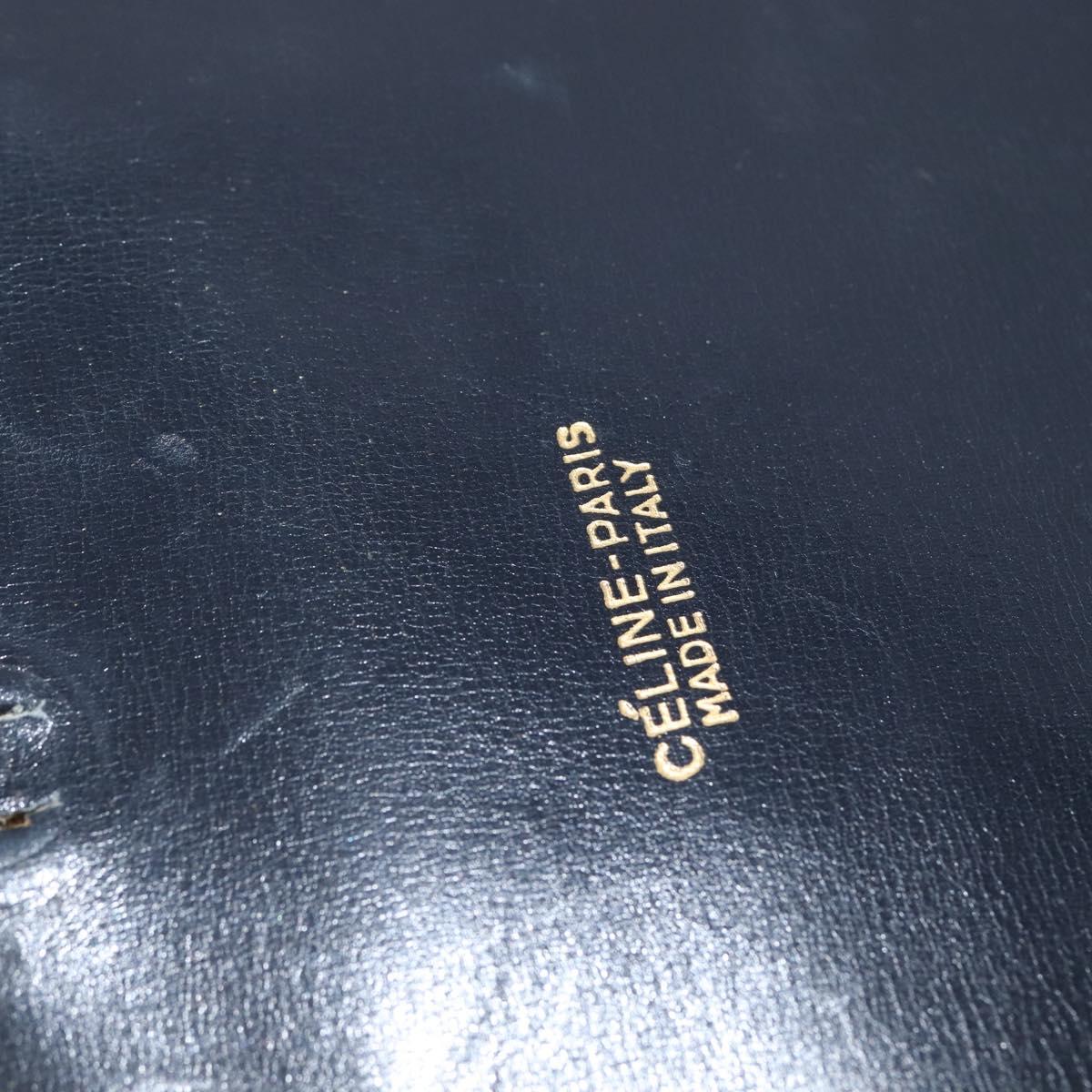 CELINE Shoulder Bag Leather Navy Gold Auth 149191