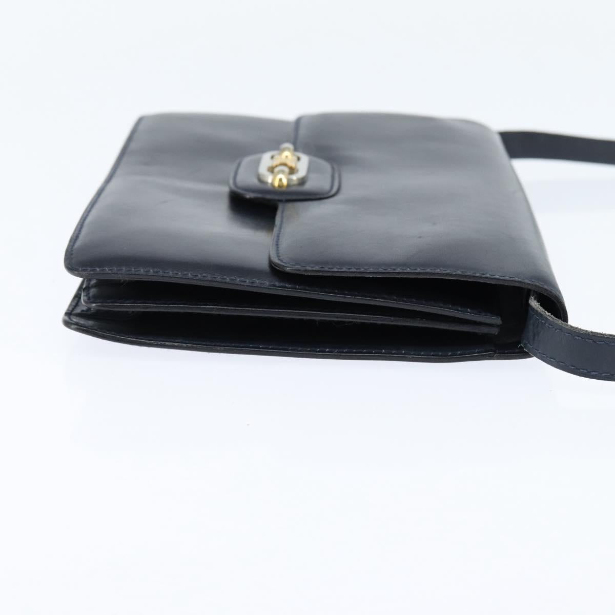 CELINE Shoulder Bag Leather Navy Gold Auth 149191