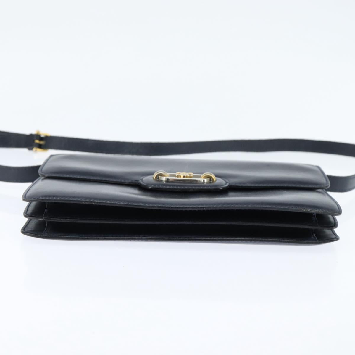 CELINE Shoulder Bag Leather Navy Gold Auth 149191