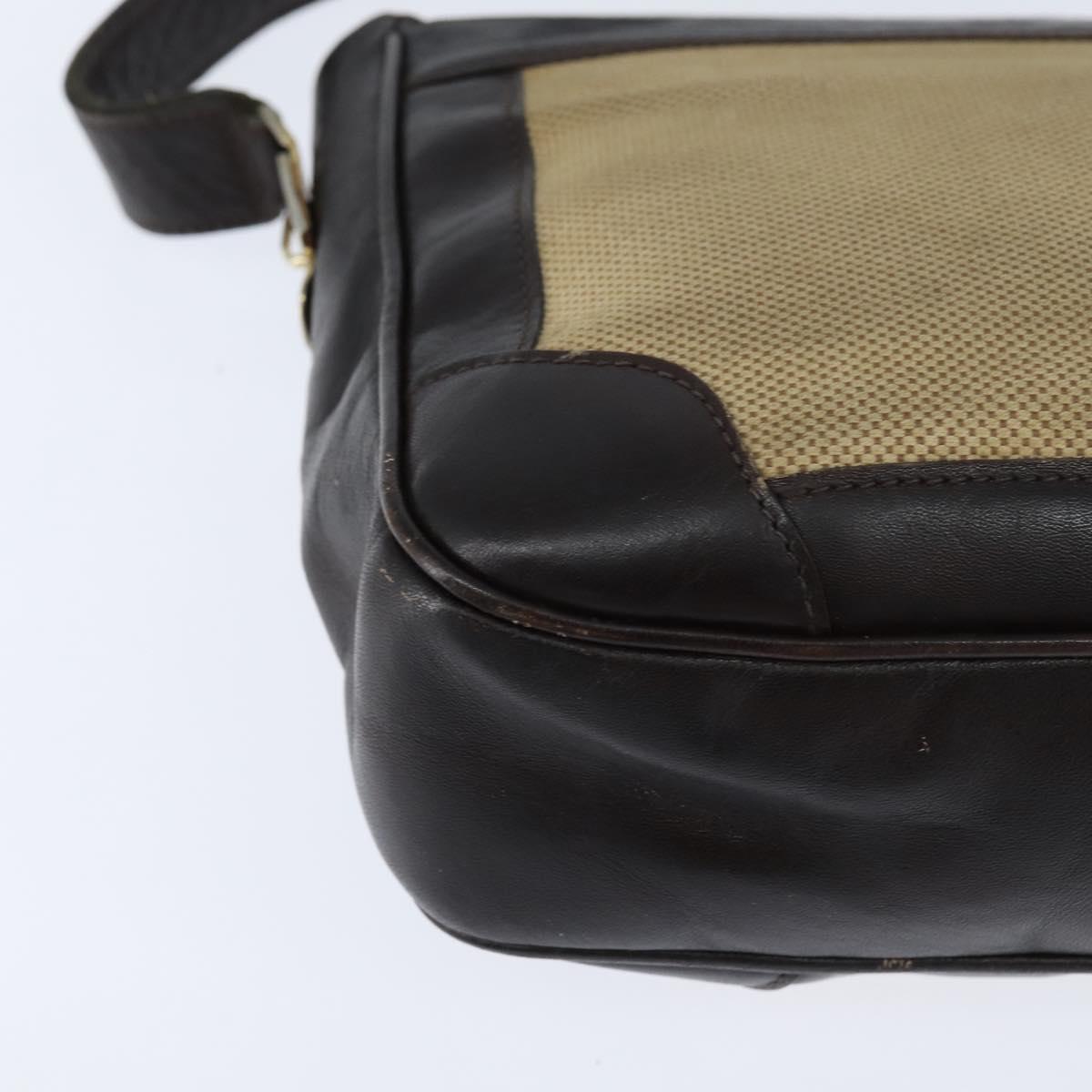 CELINE Shoulder Bag Canvas Beige Gold Auth 149192