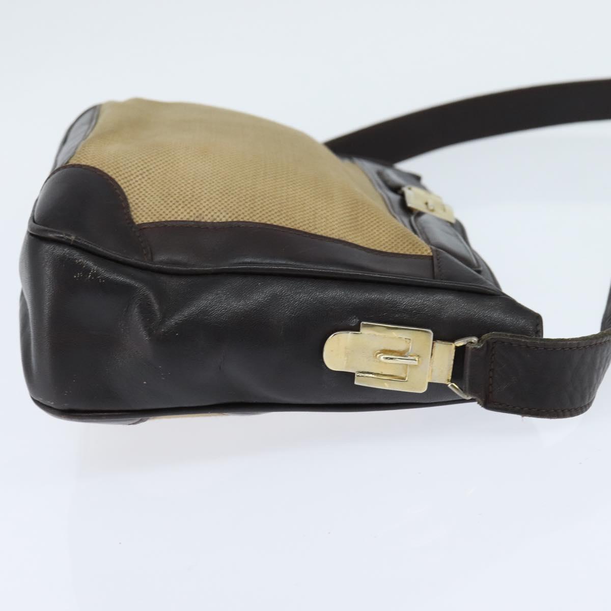 CELINE Shoulder Bag Canvas Beige Gold Auth 149192