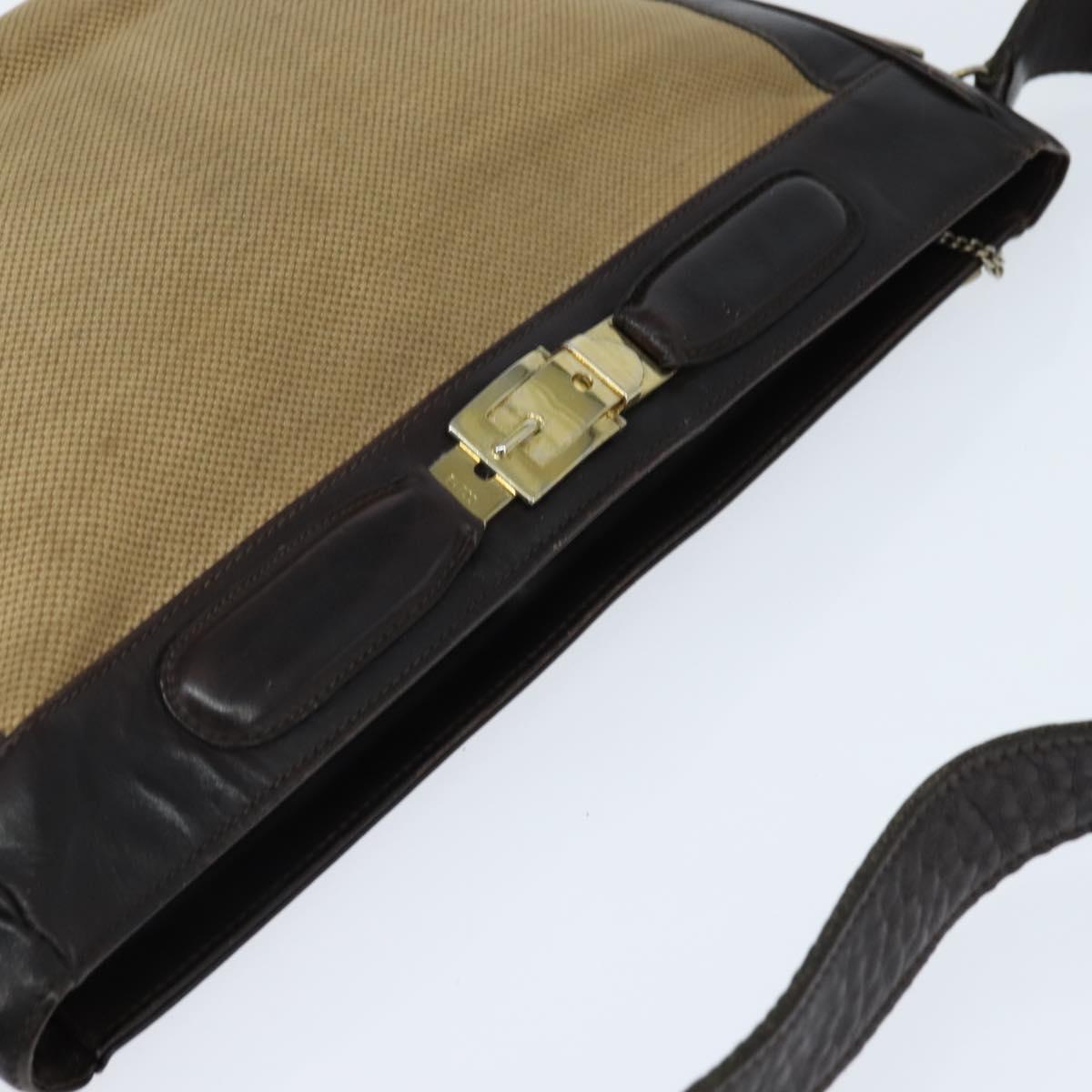 CELINE Shoulder Bag Canvas Beige Gold Auth 149192