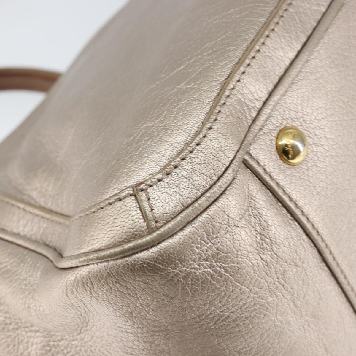 Salvatore Ferragamo Gancini Hand Bag Leather Gold Silver Auth 149193