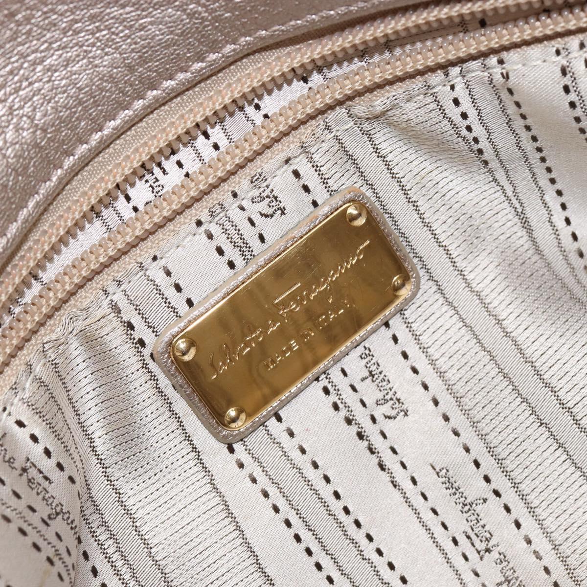 Salvatore Ferragamo Gancini Hand Bag Leather Gold Silver Auth 149193