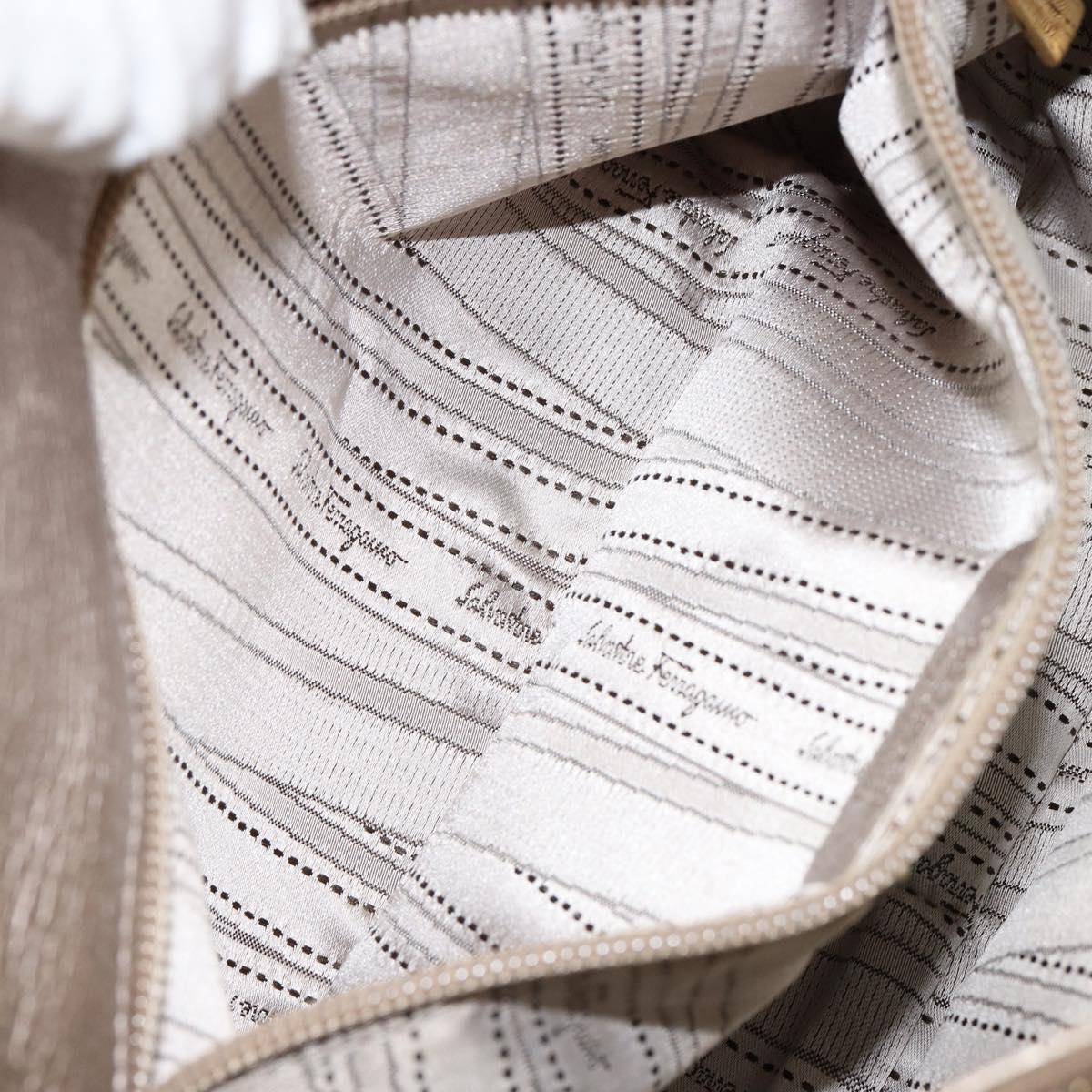 Salvatore Ferragamo Gancini Hand Bag Leather Gold Silver Auth 149193