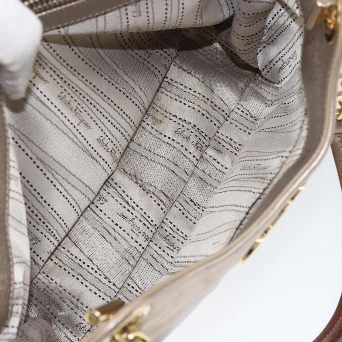 Salvatore Ferragamo Gancini Hand Bag Leather Gold Silver Auth 149193