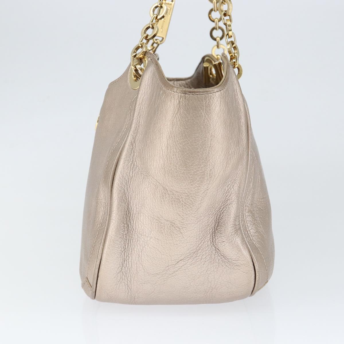 Salvatore Ferragamo Gancini Hand Bag Leather Gold Silver Auth 149193