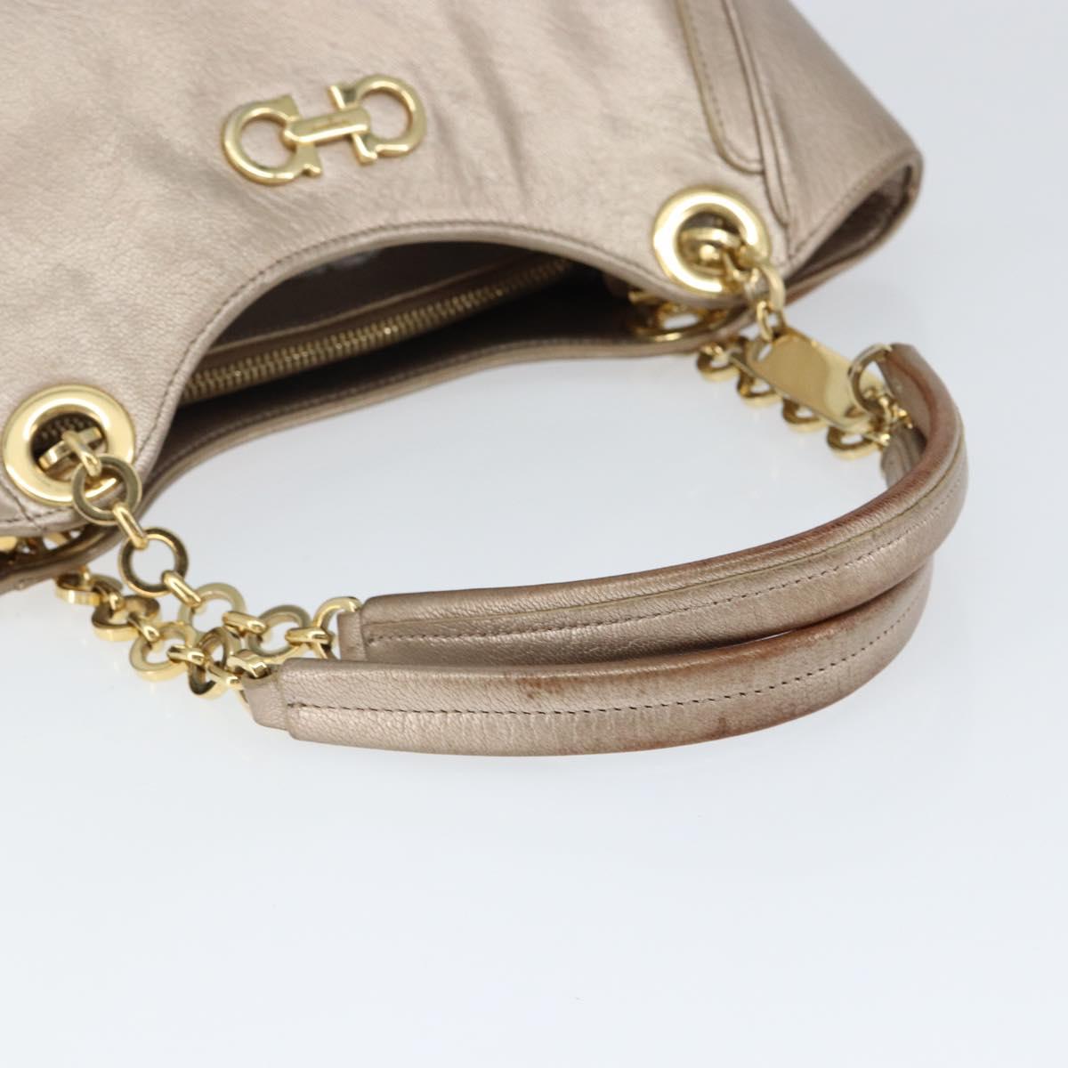 Salvatore Ferragamo Gancini Hand Bag Leather Gold Silver Auth 149193