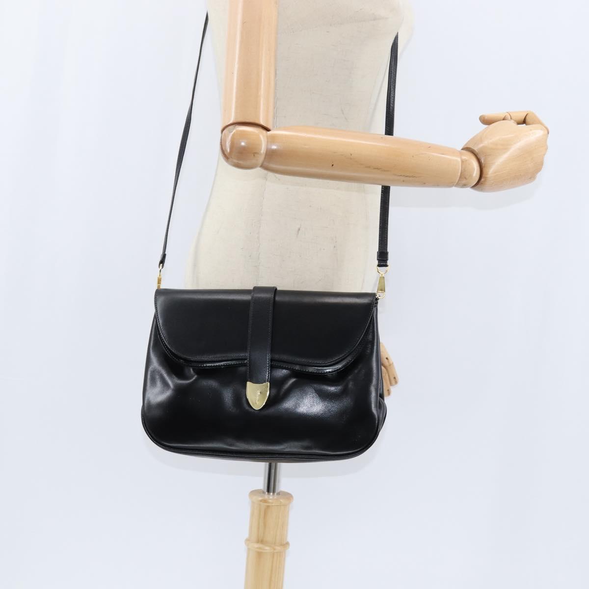 Salvatore Ferragamo Shoulder Bag Leather Black Gold Auth 149194