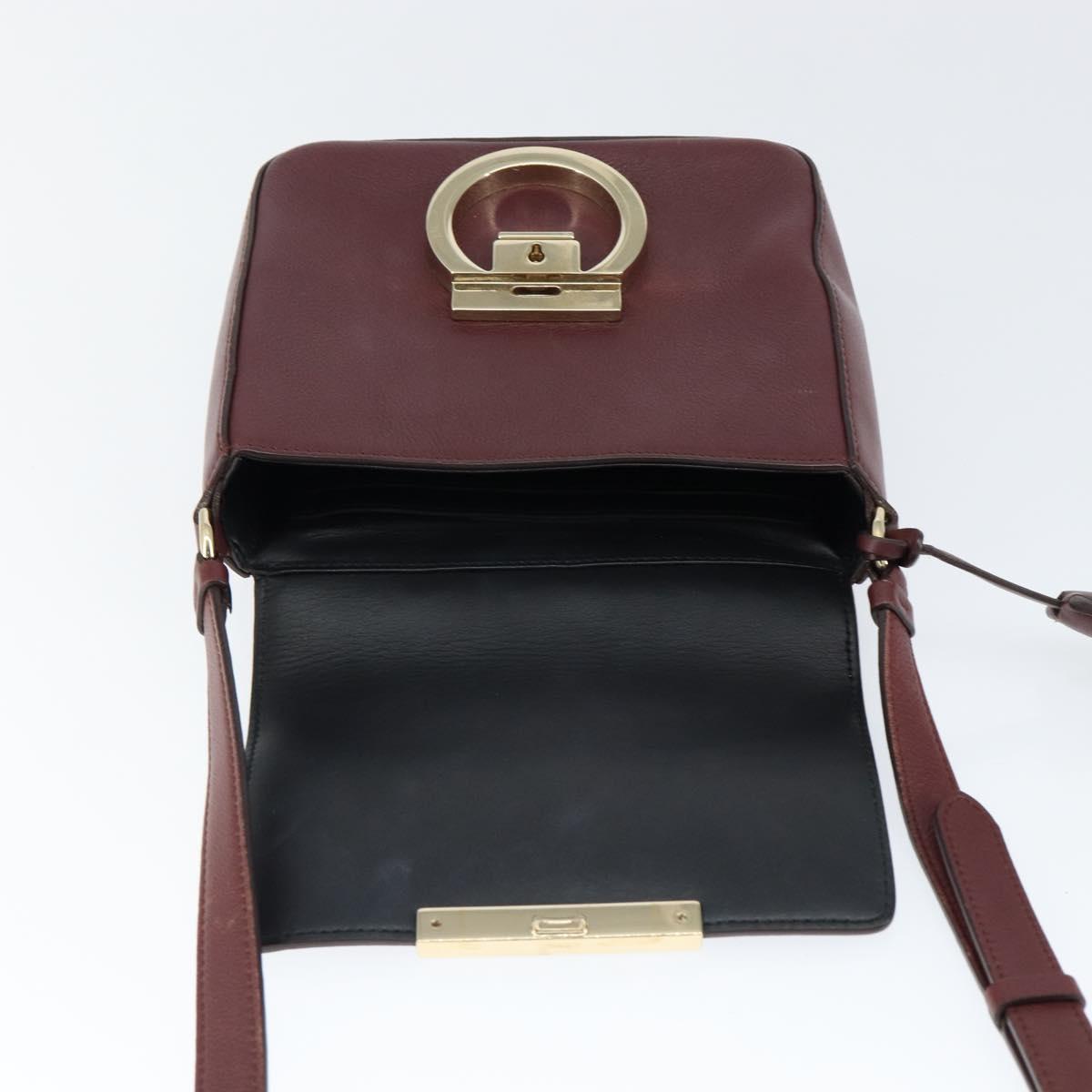 Salvatore Ferragamo Gancini Shoulder Bag Leather Bordeaux Gold Auth 149195