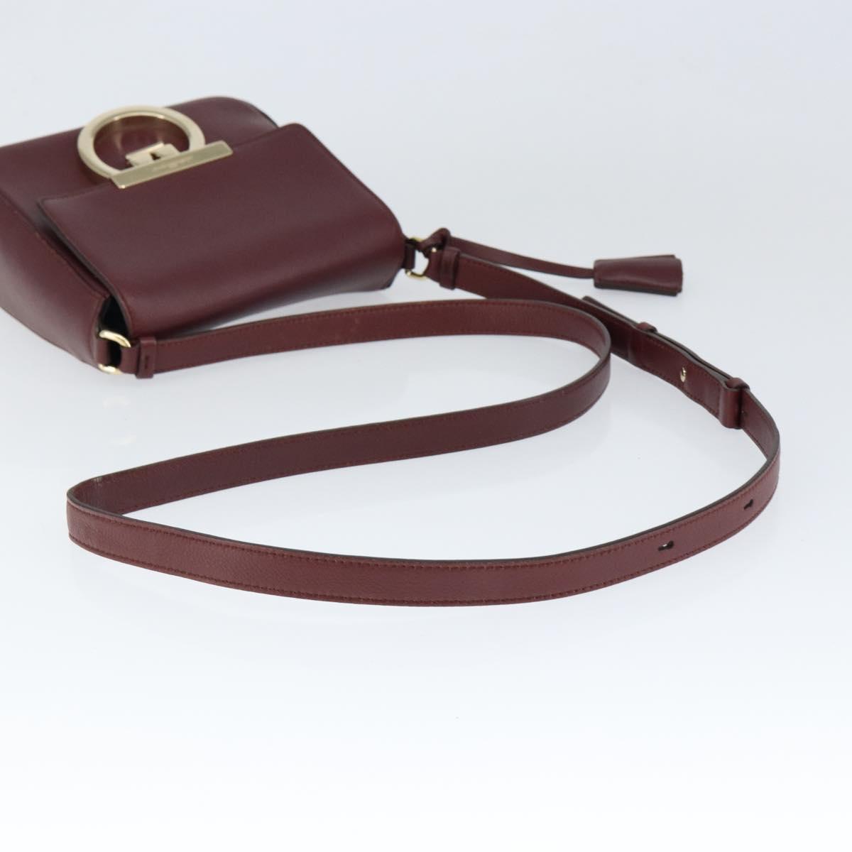 Salvatore Ferragamo Gancini Shoulder Bag Leather Bordeaux Gold Auth 149195