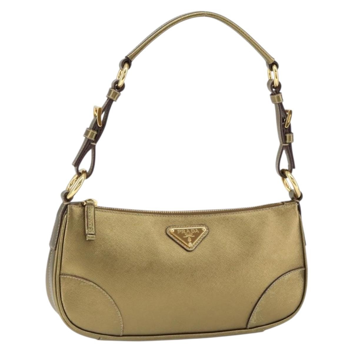 PRADA Shoulder Bag Safiano leather Gold Auth 149196