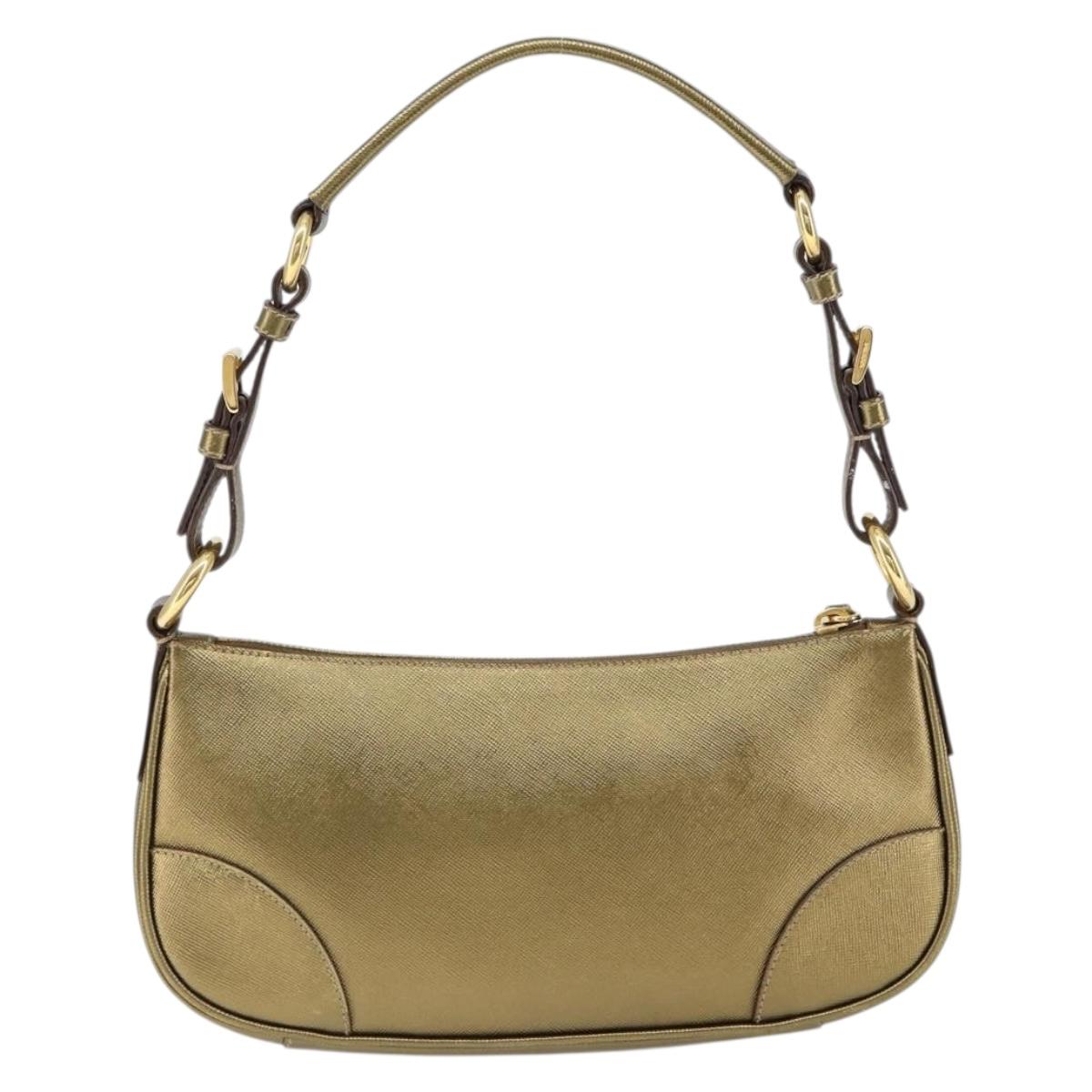 PRADA Shoulder Bag Safiano leather Gold Auth 149196V