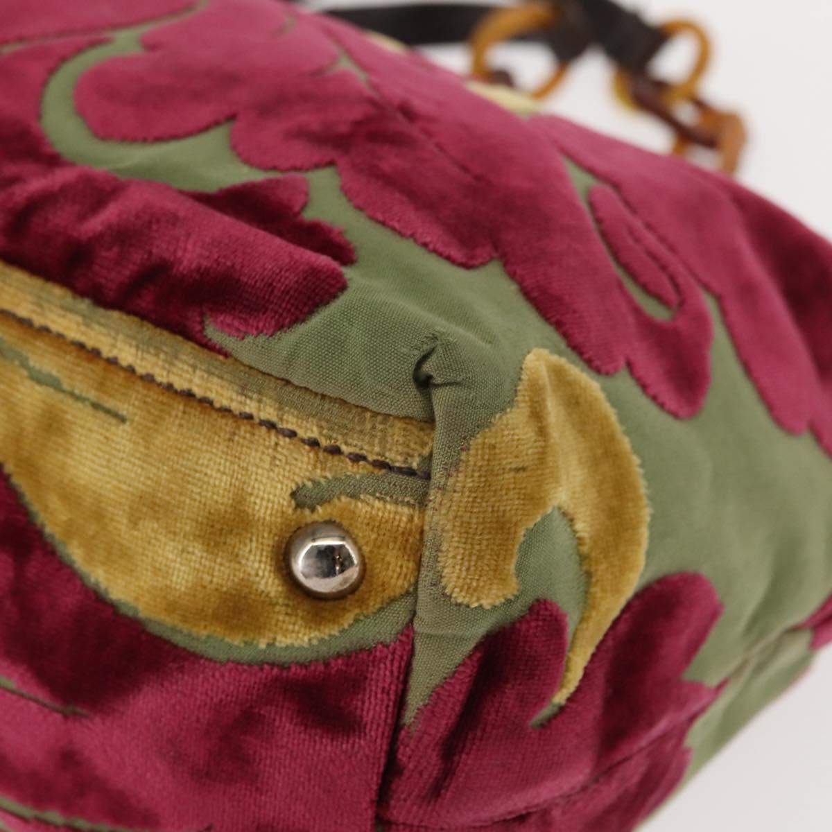 Miu Miu Shoulder Bag Velor Khaki Silver Auth 149197