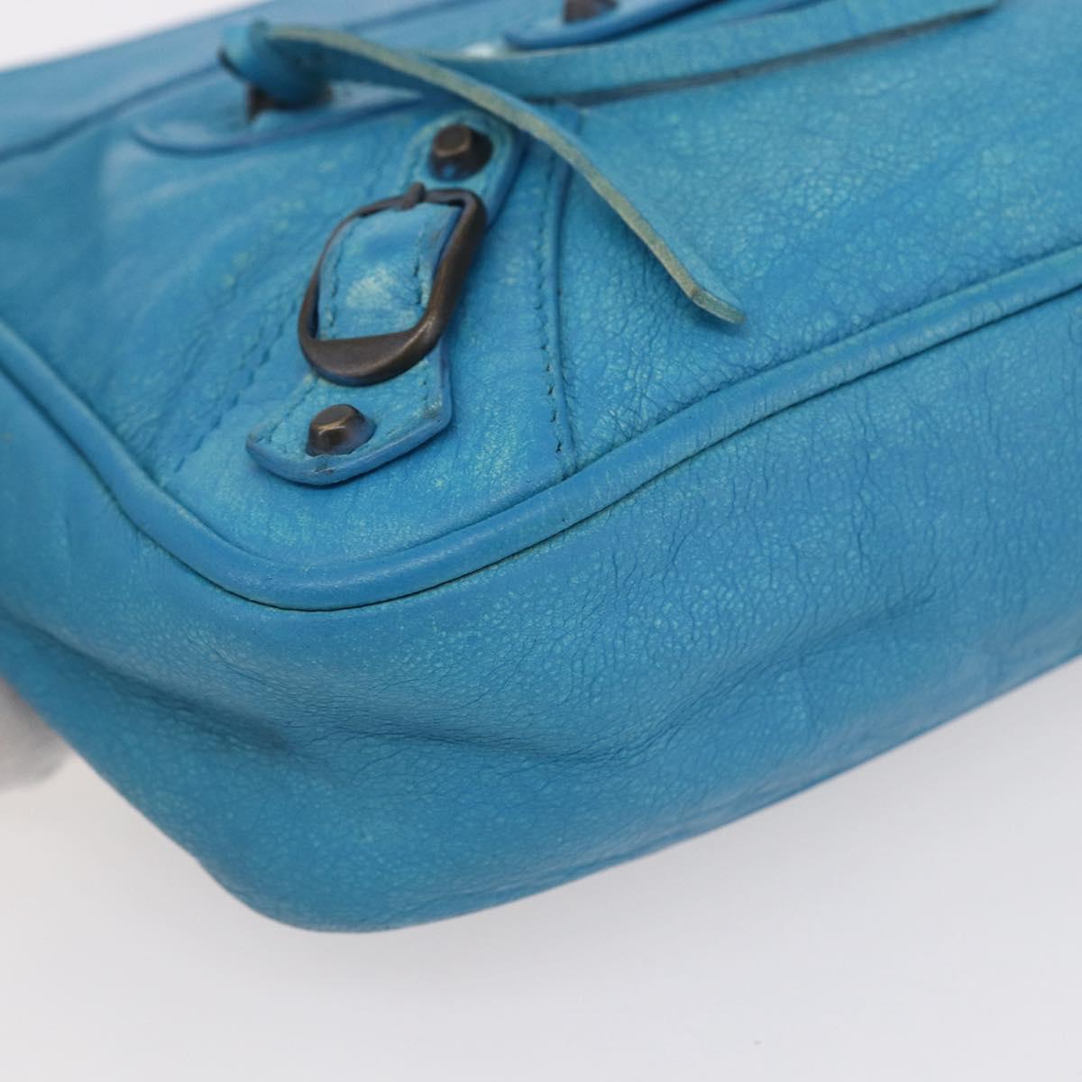 BALENCIAGA The Shoulder Shoulder Bag Leather Blue 138226 Auth 149200