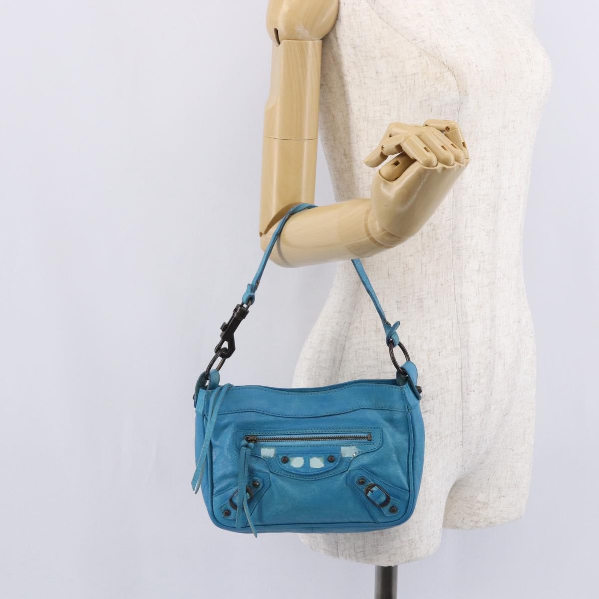 BALENCIAGA The Shoulder Shoulder Bag Leather Blue 138226 Auth 149200