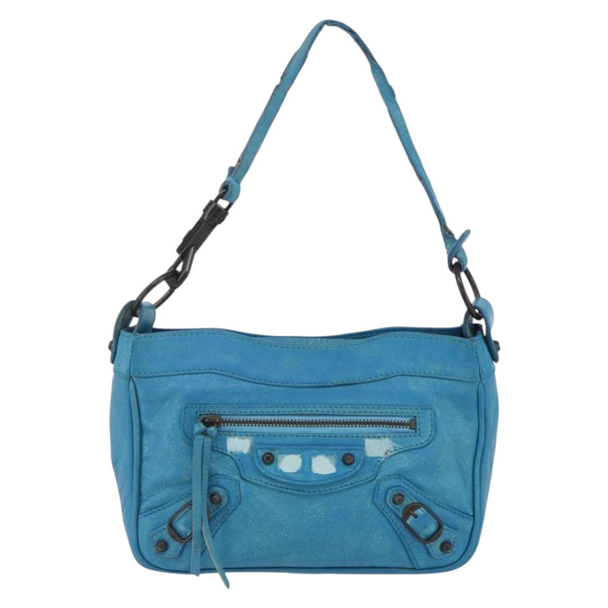 BALENCIAGA The Shoulder Shoulder Bag Leather Blue 138226 Auth 149200