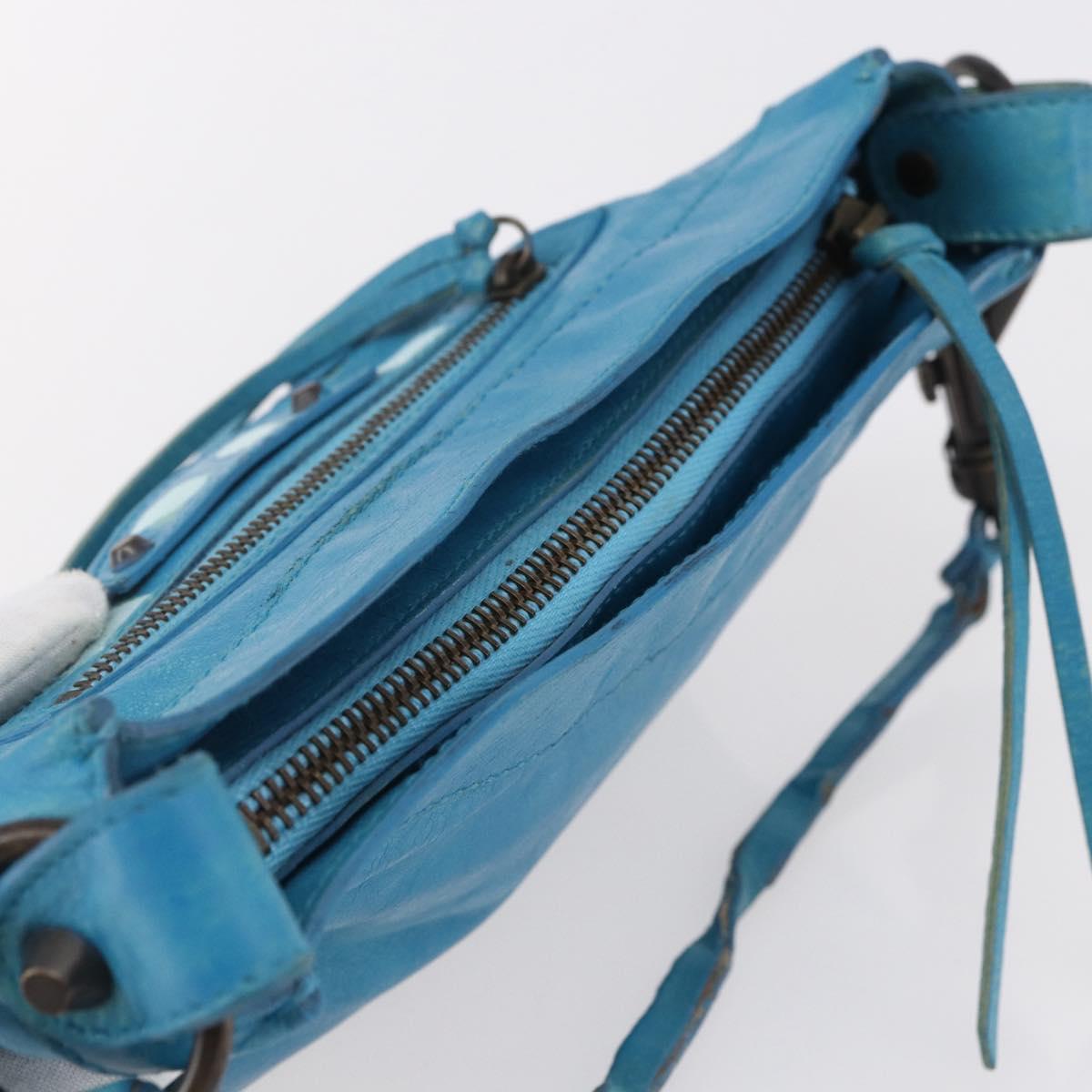 BALENCIAGA The Shoulder Shoulder Bag Leather Blue 138226 Auth 149200