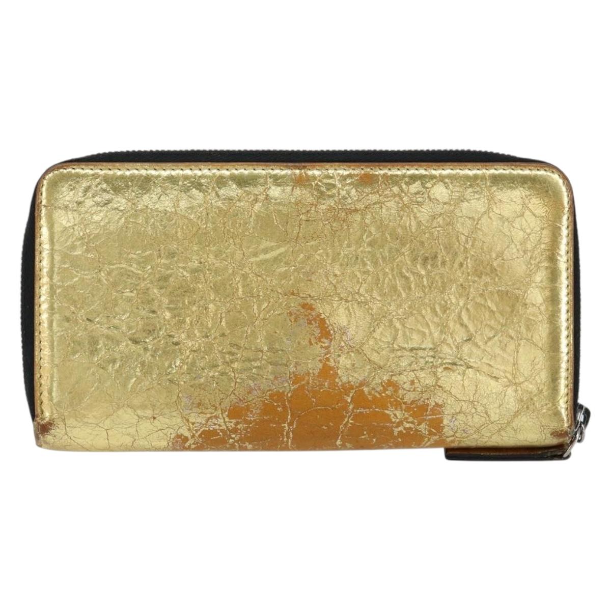 CHANEL Long Wallet Leather Gold Silver CC Auth 149215