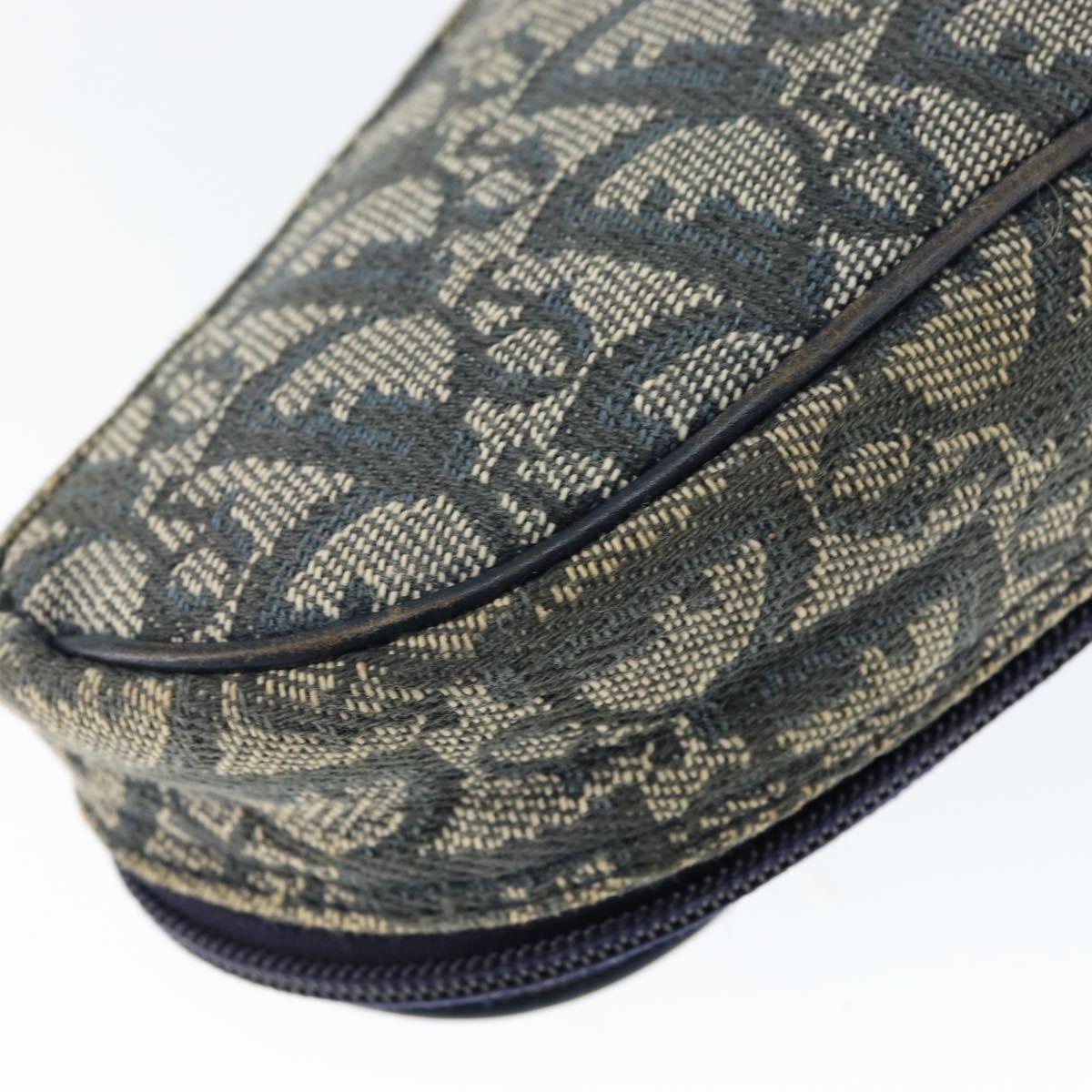 Christian Dior Trotter Canvas Saddle Pouch Navy Gold Auth 149216