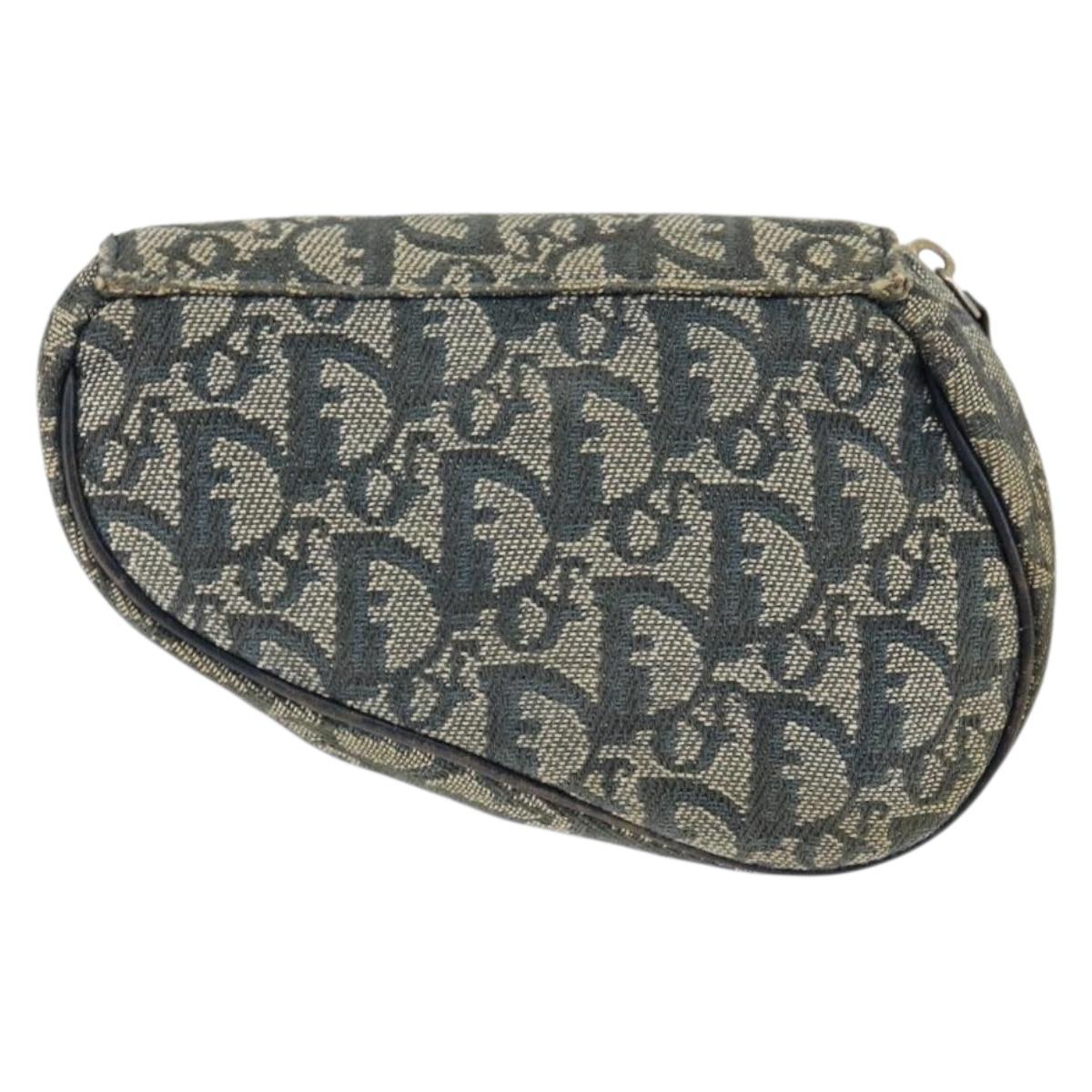 Christian Dior Trotter Canvas Saddle Pouch Navy Gold Auth 149216