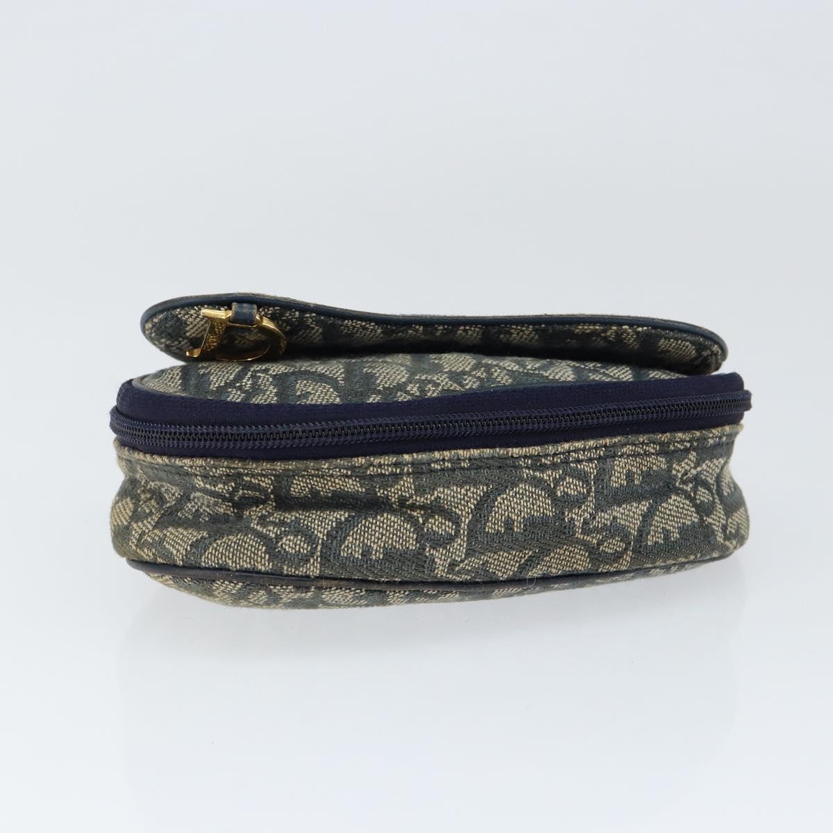 Christian Dior Trotter Canvas Saddle Pouch Navy Gold Auth 149216