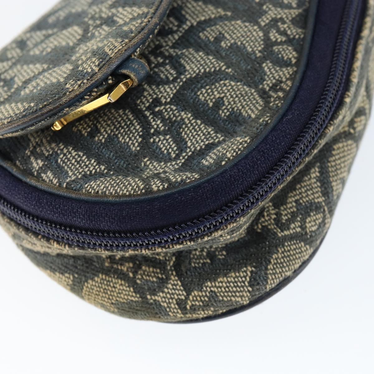 Christian Dior Trotter Canvas Saddle Pouch Navy Gold Auth 149216