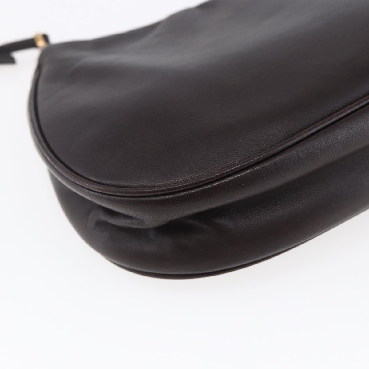 PRADA Accessory Pouch Leather Dark Brown Gold Auth 149220V