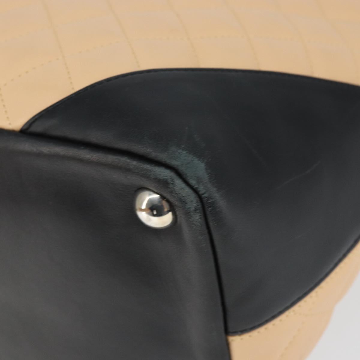 CHANEL Cambon Line Matelasse Tote Bag Lamb Skin Beige Silver CC Auth 149221