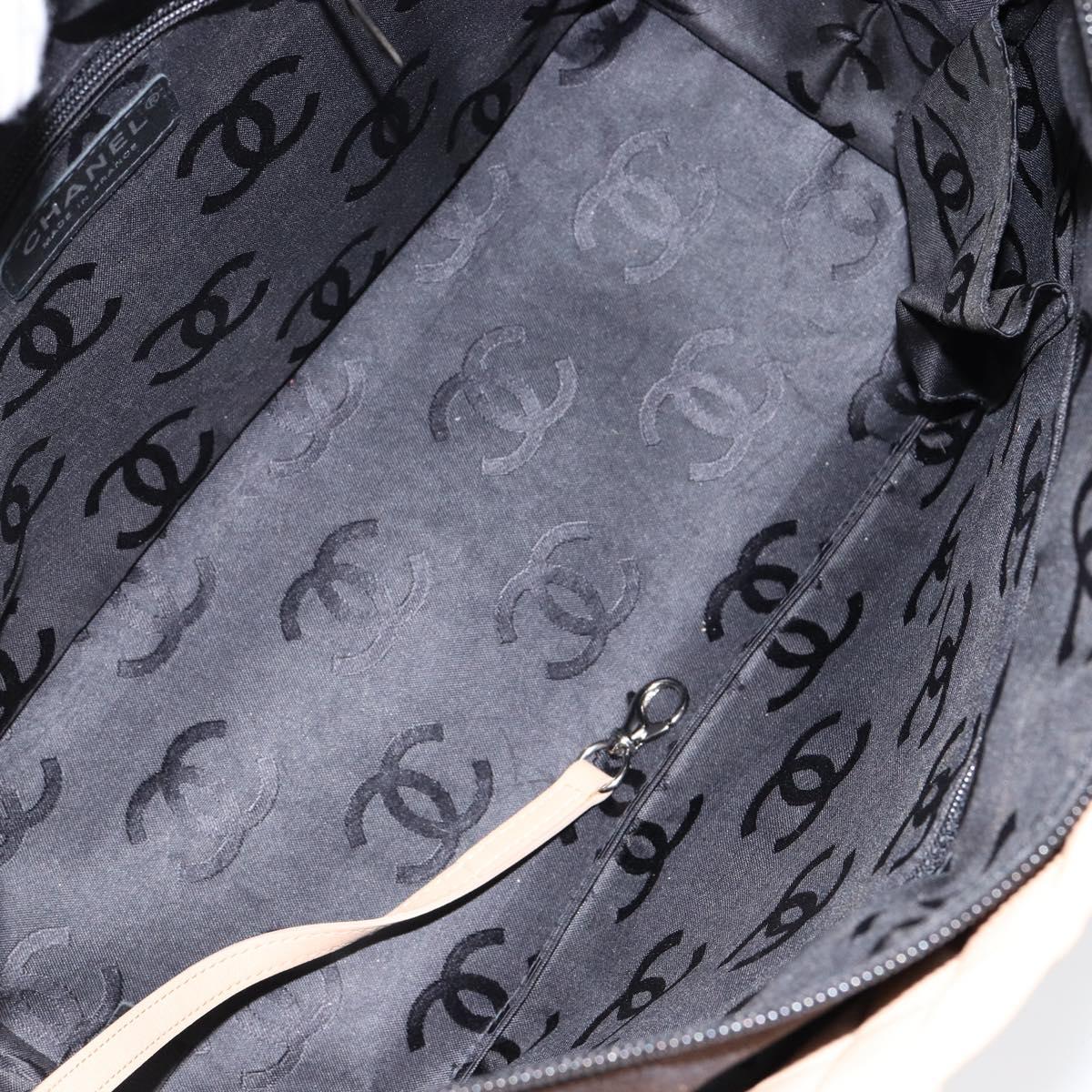 CHANEL Cambon Line Matelasse Tote Bag Lamb Skin Beige Silver CC Auth 149221