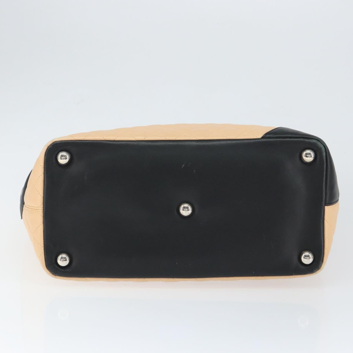 CHANEL Cambon Line Matelasse Tote Bag Lamb Skin Beige Silver CC Auth 149221