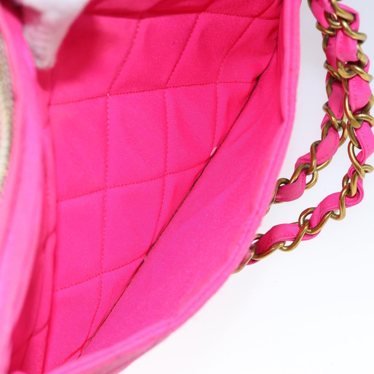 CHANEL Matelasse Chain Shoulder Bag Nylon Pink Gold CC Auth 149222