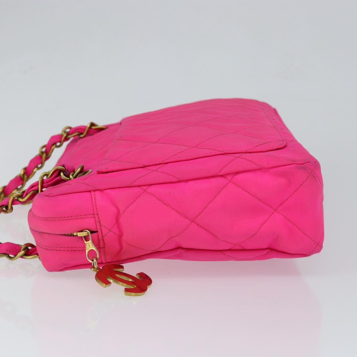 CHANEL Matelasse Chain Shoulder Bag Nylon Pink Gold CC Auth 149222