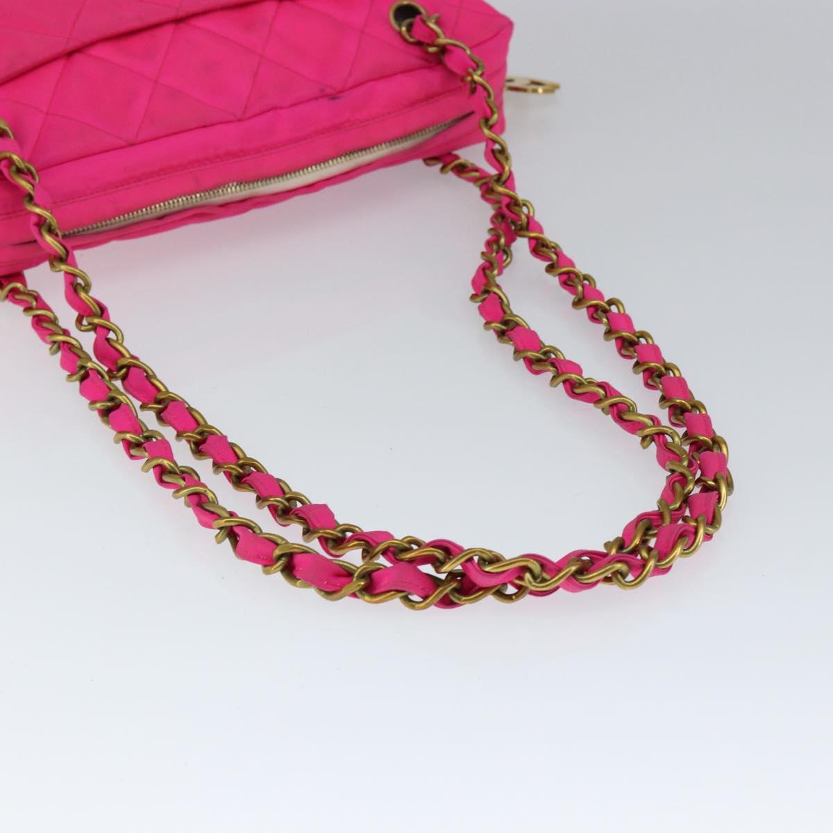 CHANEL Matelasse Chain Shoulder Bag Nylon Pink Gold CC Auth 149222