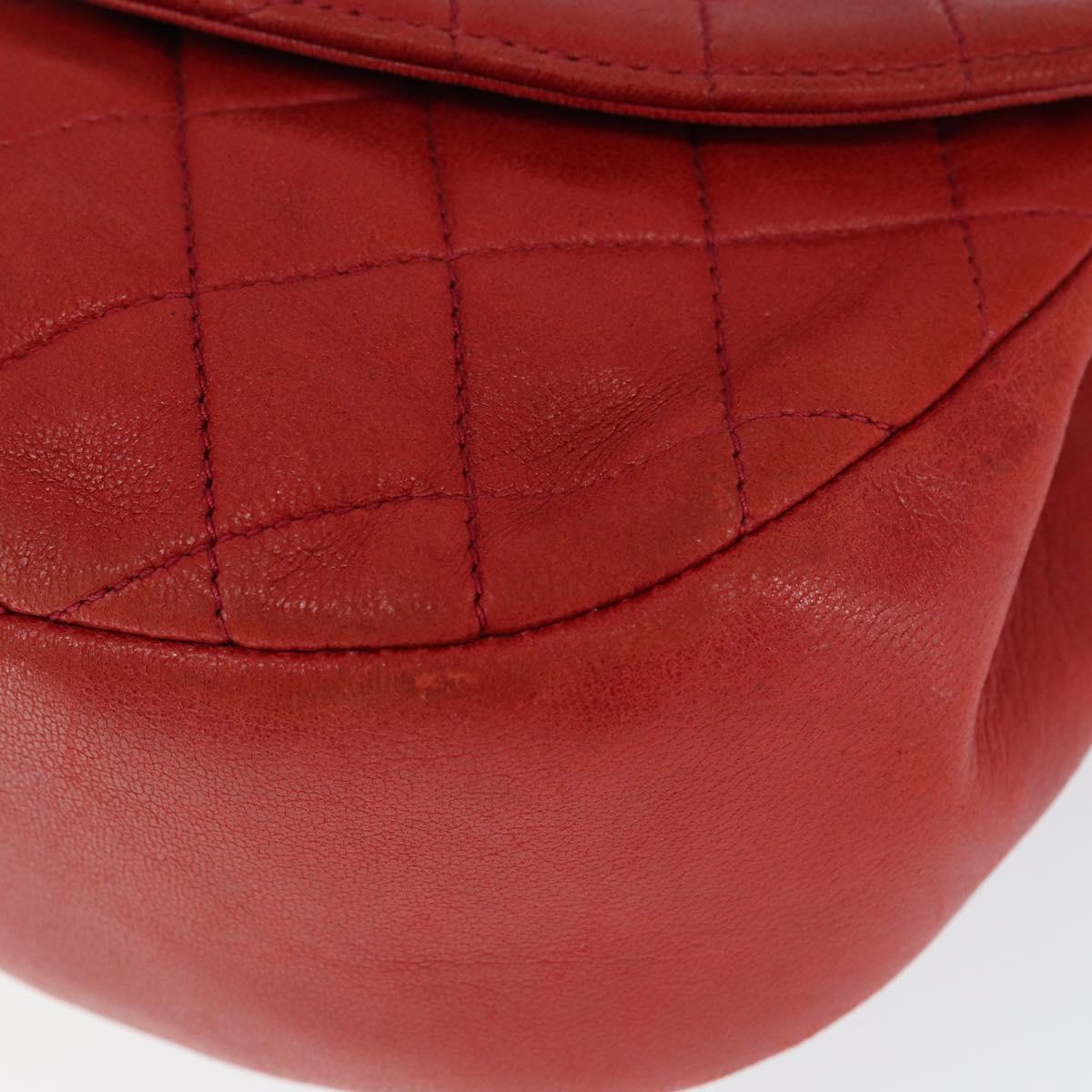 CHANEL Matelasse Chain Shoulder Bag Lamb Skin Red Gold CC Auth 149223