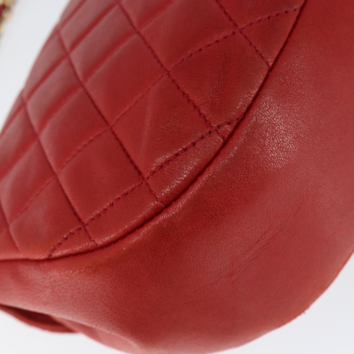 CHANEL Matelasse Chain Shoulder Bag Lamb Skin Red Gold CC Auth 149223