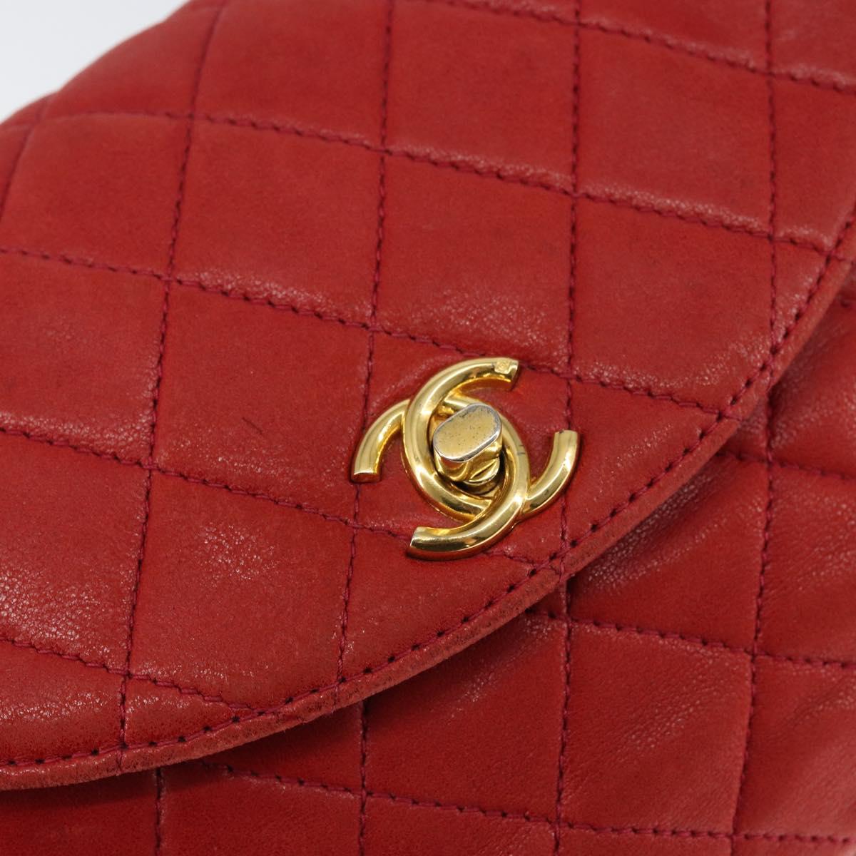 CHANEL Matelasse Chain Shoulder Bag Lamb Skin Red Gold CC Auth 149223